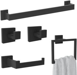 Accesorii pentru baie |   Set Accesorii Baie Negru Mat, Suporturi Prosoape pentru Baie, Suport Prosoape Negru, Set Hardware Baie Negru, Set Bară Prosoape Baie Negru din Oțel Inoxidabil, Set Accesorii Baie de 16 Inch (16 Inch) Accesorii pentru baie Accesorii pentru baie