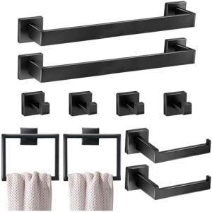 Accesorii pentru baie |   Set Accesorii Hardware pentru Baie 1 Bucată, Bară de Prosoape Montată pe Perete de 16 Inch, Set Suport pentru Prosoape Negru Mat, Inele din Oțel Inoxidabil, Suport pentru Hârtie Igienică, Cârlige pentru Halate de Baie. Accesorii pentru baie Accesorii pentru baie