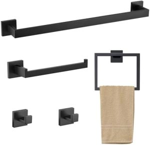 Accesorii pentru baie |   Set de 5 accesorii pentru baie, suport pentru prosoape din oțel inoxidabil de 60 cm, suporturi pentru prosoape montate pe perete (negru mat) Accesorii pentru baie Accesorii pentru baie