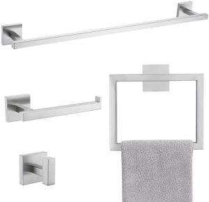 Accesorii pentru baie |   Set de Accesorii pentru Baie cu 4 Piese, Set Hardware pentru Baie cu Bara pentru Prosoape, Inel pentru Prosoape, Suport pentru Hârtie și Cârlig pentru Robă (Nickel Periat) Accesorii pentru baie Accesorii pentru baie