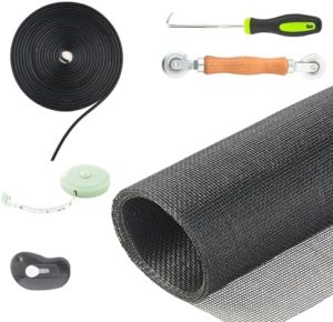 Fierăria feronerie pentru feronerie |   Înlocuire plasă de fereastră, Kit de reparare plasă 48″X118″ pentru feronerie și uși de terasă, plasă din fibră de sticlă de culoare cărbune cu unelte de rulare/ cârlig/ riglă/ cutter/ spline, Înlocuire ușă de plasă glisantă pentru fereastră. Fierăria feronerie pentru feronerie Fierăria feronerie pentru feronerie