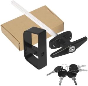 Fierărie și încuietori pentru uși |   Kit de închidere cu mâner T pentru ușa magaziei cu 5 chei, set de hardware pentru ușa magaziei de 7-1/2″ cu stem, ideal pentru case de joacă, coteț pentru păsări, camper (negru) Fierărie și încuietori pentru uși Fierărie și încuietori pentru uși