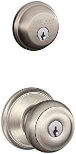 Fierărie și încuietori pentru uși |   Satin Nickel Fb50N V Geo 619 B60 Cilindru Singur Deadbolt și F51 Intrare Mânere Georgian Cu Cheie Asemănătoare, Finisaj, Set de Securitate Fierărie și încuietori pentru uși Fierărie și încuietori pentru uși