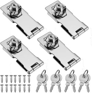 Lacate și ușițe |   Set de 4 încuietori cu cheie, 4 x 1-5/8 inch, cu buton rotativ, încuietoare cu cheie pentru uși mici, sertare, dulapuri și altele, încuietoare din oțel inoxidabil cu finisaj cromat, inclusiv chei. Hardware Lacate și ușițe