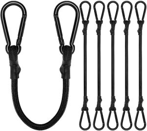 Prelate și chingi de prindere |   Corde elastice cu carabină, cordoane elastice de 12 inch, rezistente, cu clip de carabină pentru exterior, sfoară elastică extra puternică de 1/3 inch, cu cârlige de carabină pentru camping, tarpaulini, suport pentru biciclete, cort, pachet de 6 bucăți. Hardware Prelate și chingi de prindere